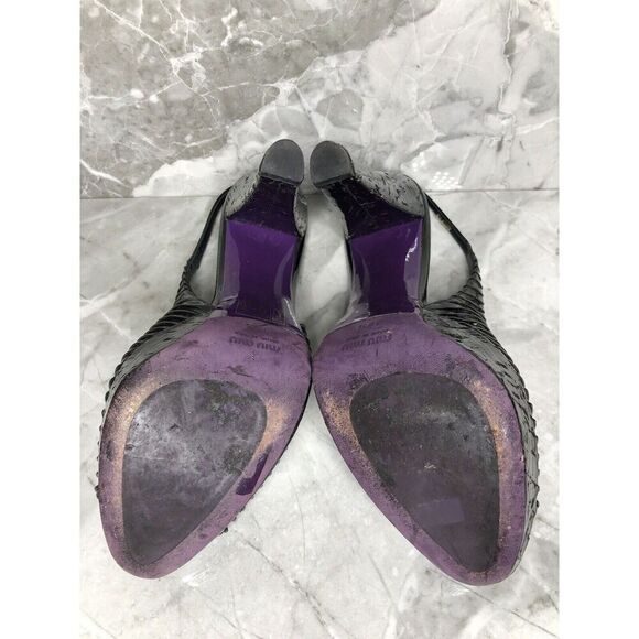 MIU MIU Black Patent Leather Peep Ankle Strap Platform Stiletto Heels Women 38.5 - Picture 8 of 16